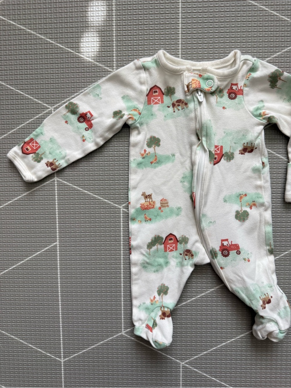 Carters|Baby gender neutral white farm -Print Footed One-Piece Pajamas,Novelty•